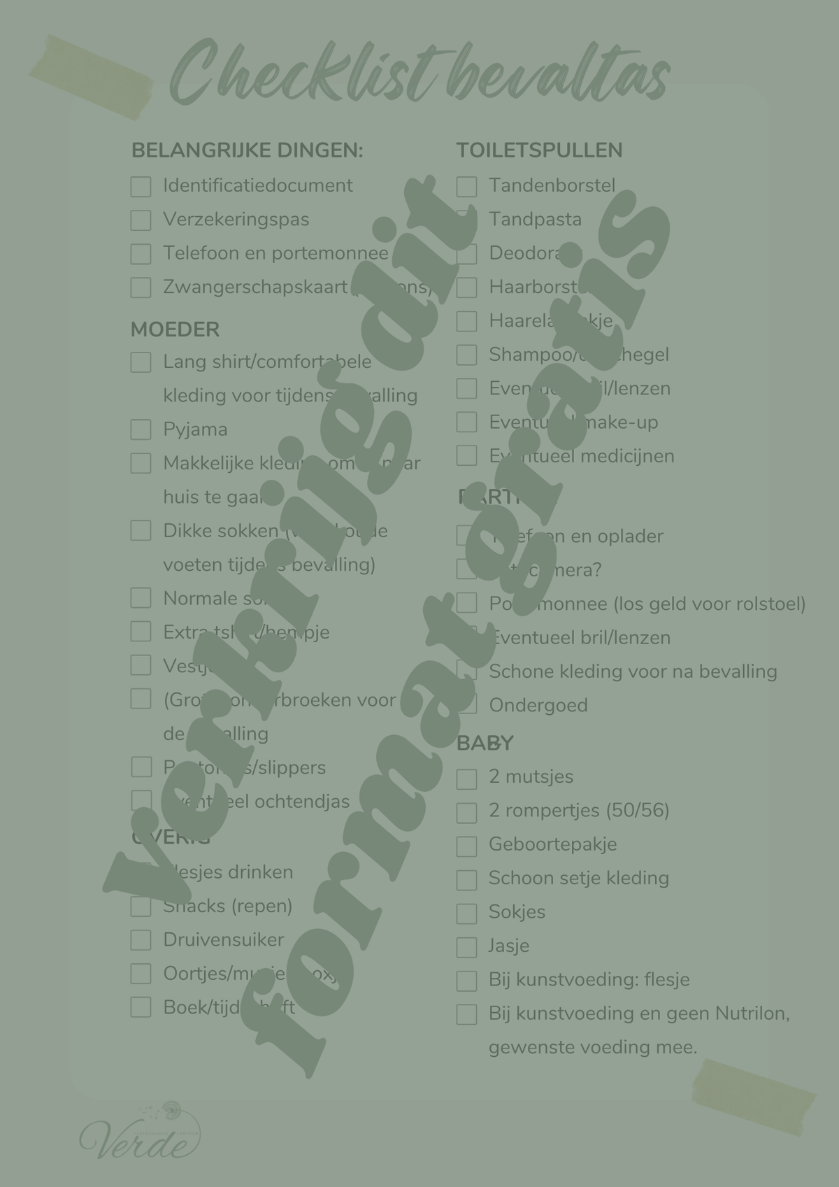 Bevaltas checklist